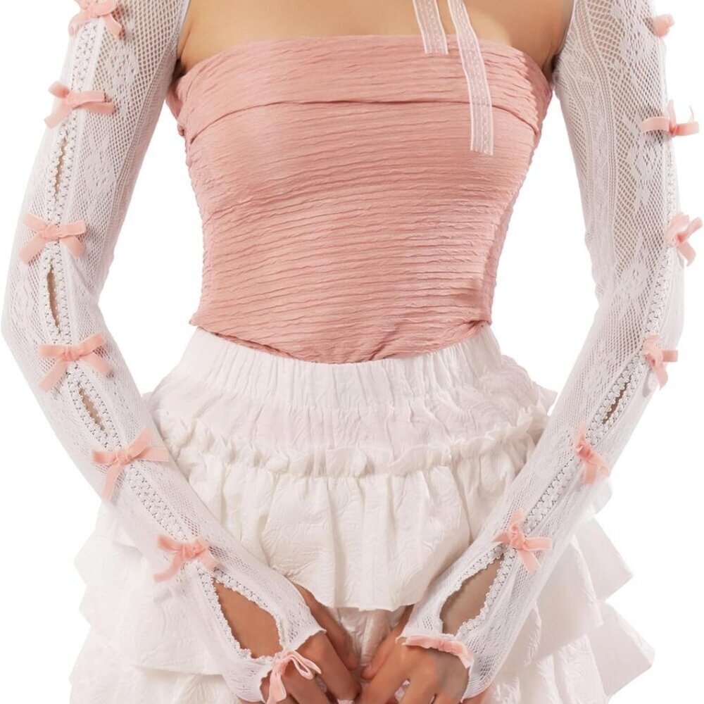 Black White Bow Shrug Lace Floral Gothic Emo Y2K Festival Accessories